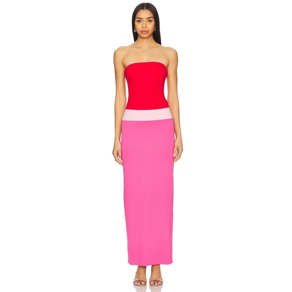 Lovers and Friends Dresses & Skirts - NWOT Lovers + Friends Penny Maxi Dress Pink Multi Red Colorblock Strapless Sz SM